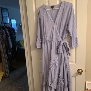 Midi length frilly striped dress